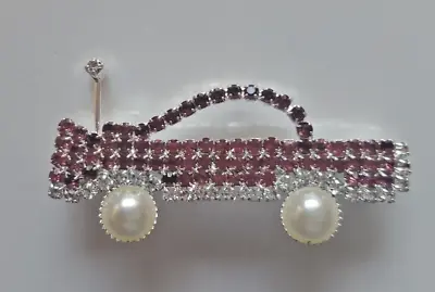 Vtg Crystal Pink Cadillac Classic Car Silver Tone Brooch Pin Mary Kay Seminar • $12