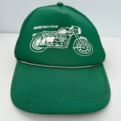VINTAGE Discrete Motorcycles Hat Cap Snap Back Trucker Green White Mens • $10.80