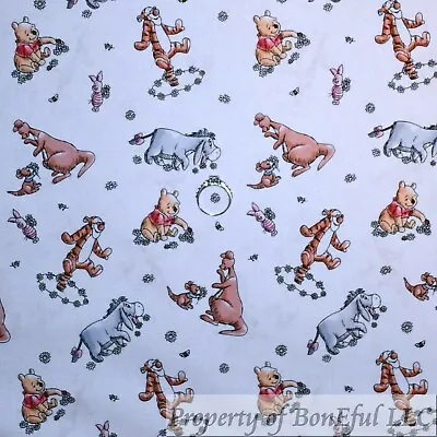 BonEful Fabric FQ Cotton Quilt White Winnie The Pooh Tigger Eeyore Piglet Baby S • $5.07