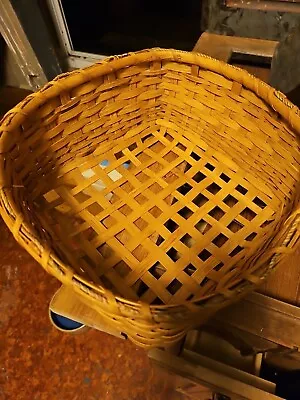 Vintage Open Weave Basket 12x5.5  Split Wood Ash? Hand Woven Signed MjC #772 '11 • $64