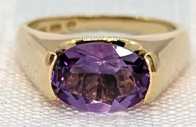 10K Yellow Gold Oval Amethyst Ring Sz 7.25 Wide Channel Set VINTAGE East West • $199.99