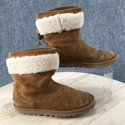 UGG Australia Boots Youth 4 Womens 5.5 Tie Pollie Ankle Winter Brown Sheepskin • $23.99