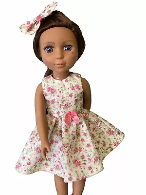 Handmade 14” Dress With Hair Bow  Fits   Wellie Wishers  And Glitter Girl Dolls • $7.99