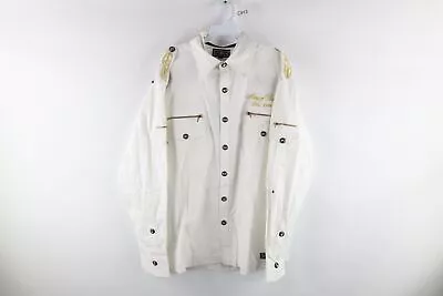 NOS Vintage Streetwear Mens 2XL King Of Rock Sequined Spell Out Button Shirt • $48.95