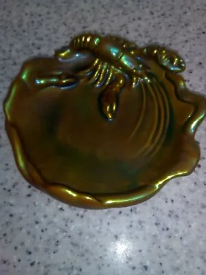 3 PIECES ZSOLNAY PECS HUNGARY EOSIN Green & Gold LOBSTER SNAKE DISH + COW & GIRL • £165