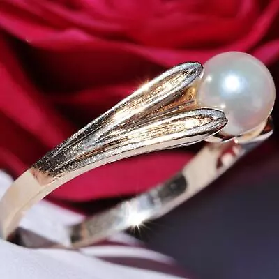 14k Yellow Gold Ring 5.8mm Sreshwater Cultured Pearl Size: 6 Vintage 2.4g N2450D • $675