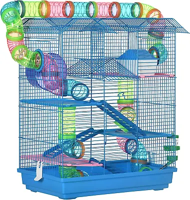 PawHut 5 Tiers Dwarf Hamster Cage Animal Travel Carrier Habitat W/ Accessories • £37.99