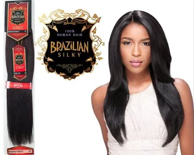 HAIR REMY BRAZILIAN SILKY STRAIGHT 100% HUMAN HAIR EXTENSION 18 Inch Color 1B • $51.95