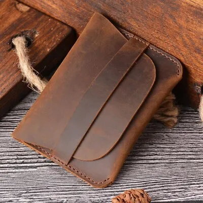 GENUINE LEATHER Credit Card Wallet  Men Small ID Holder Slim Case Pocket • $9.99