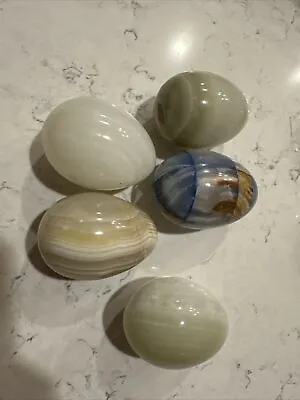 5 Vintage Polished Onyx Marble Egg Ornaments • £16