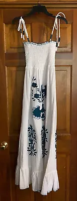 $39.99 • Buy Vava By Joy Han Embroidered Teal And White Maxi Dress Size Small