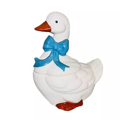 Vintage 1970's Duck Cookie Jar TIC - TF Raised Blue Ribbon Taiwan Pre-Own *READ* • $75.99