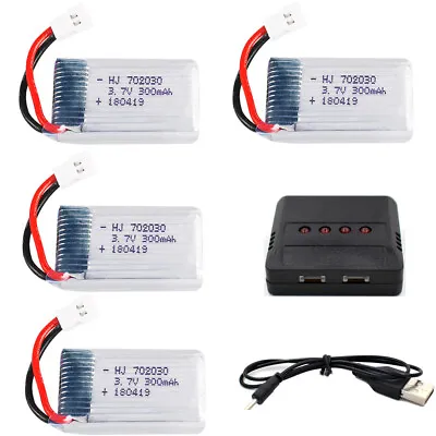 $47.89 • Buy 300mAh 4PCS 3.7V Lipolymer High Rate Battery 702030 51005+Charger For Drone RC