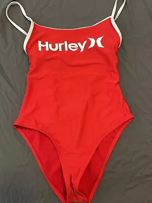 Hurley One Piece Swimsuit Womens Small Red Big Logo Cut Out Bikini Excellent • $9.89