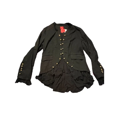 $59.99 • Buy V Cristina Black Romantic Ruffles Jacket Gold Tone Buttons Open Front XL  NWT