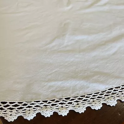 Crochet Lace Tablecloth 66x68 Off White Vintage Bright • $9.95