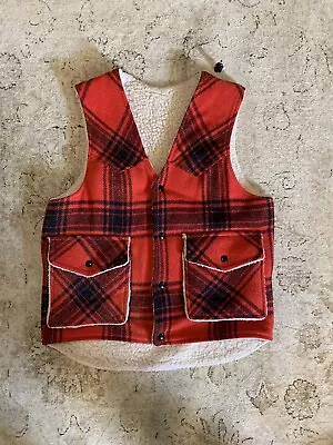 Vintage Vest Sherpa Lined Buffalo Plaid Reversible Snap Button Possibly Handmade • $20