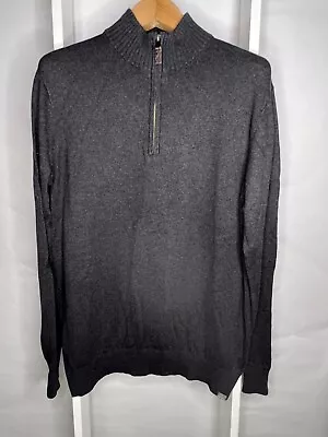 Eddie Bauer Men's T L Cashmere Sweater Gray 1/4 Zip Long Sleeve Leather Tab Coll • $19.99