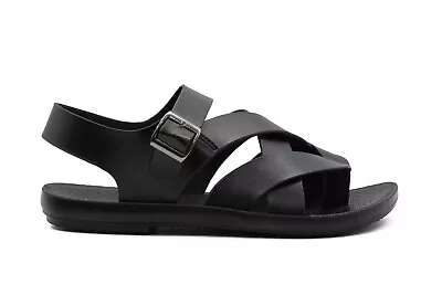 Mens Faux Leather Gladiator Sandals Crossover Straps Comfortable Summer Sliders • £24.99
