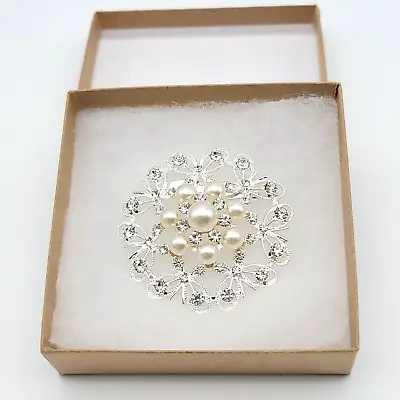 Butterfly Faux Pearl & Cubic Zirconia 2   Round Brooch Scarf Pin Non-Magnetic • $9.59
