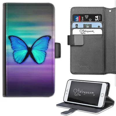 Purple And Blue Butterfly Deluxe PU Leather Wallet Phone Case;Flip Case • £14.99
