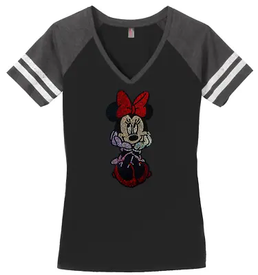 Women's Minnie Mouse T-Shirt Disney Ladies Tee Shirt S-4XL Bling V-Neck • $29.74