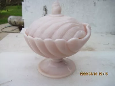 Vintage Jeannette Glass Pink Sea Shell Clam Shell Covered Candy Dish • $49