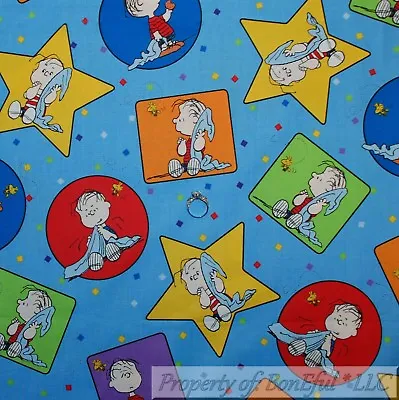 BonEful FABRIC FQ Cotton Quilt Blue Charlie Brown Linus Blanket Peanuts Star Dot • $6.47