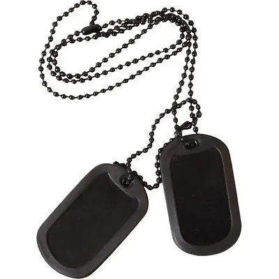 Military Black Dog Tags Army Id Tag Necklace Mens Boys Fancy Dress Silencers • £4.99