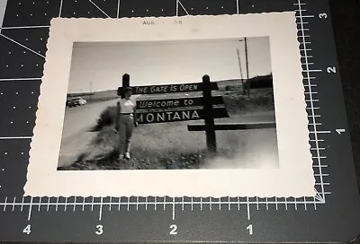 1950s Welcome To MONTANA Roadside State SIGN Vintage Snapshot PHOTO • $14.95