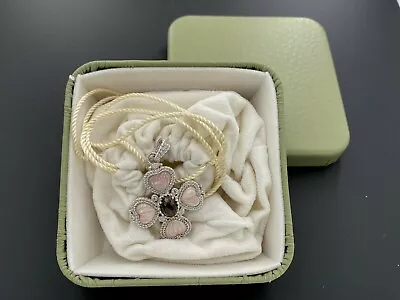 Judith Ripka Sterling Silver 925 Pink Mother Of Pearl Smoky Quartz Cross Pendant • $150