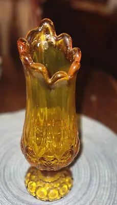 Vintage Kanawha Glass Moon And Stars Amber 11 Swung Vase 9 Fingers Mcm • $27