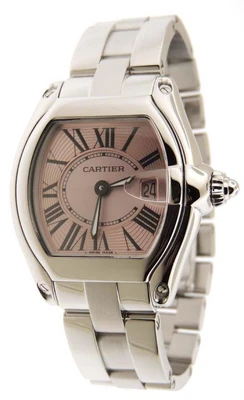 $2990 • Buy Mint Ladies Cartier Roadster 2675 Stainless Steel 30x36mm Pink Date Watch