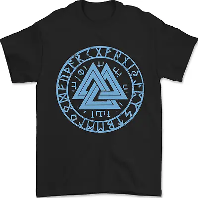 Valknut Circle With Viking Text Blue Print Mens T-Shirt 100% Cotton • $10.57