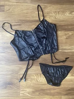 Black Satin Style Bralet Bustier Corset Cropped Top Matching Panties Size 16-18 • £9.90