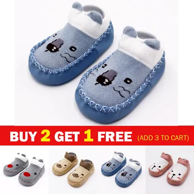 £3.24 • Buy Baby Boys Girls Kids Toddler Slippers Socks Cotton Boot Shoes ANTI-SLIP Warm NEW