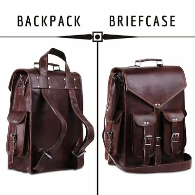 Handmade Real Vintage Brown Genuine Leather Backpack Bag Laptop Satchel Rucksack • $58.29