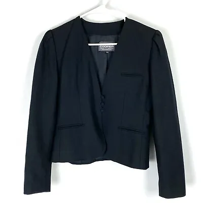 Vintage Stirling Cooper Womens Wool Blazer Fitted Collarless 7/8 Black 3 Button • $25.19