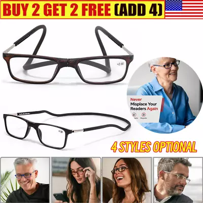 Hanging Folding Magnetic Reading Eyeglasses Glasses Front Click Connect Neck NEW • $8.49
