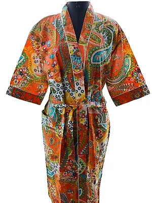 $49.49 • Buy Indian Cotton Kimono Dress Women Handmade Paisley Print Nightwear Kimono Bathrob