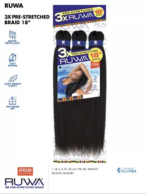 $8.88 • Buy 3X RUWA 18  Braid Sensationnel X-pression Pre-Stretched Aquatex Braiding Hair