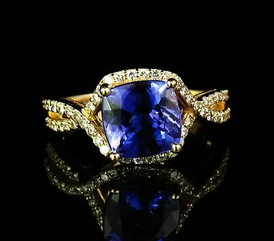 D-BLOCK CUSHION CUT NATURAL 3.02ctw TANZANITE DIAMOND HALO SOLID 14K GOLD RING • $2100