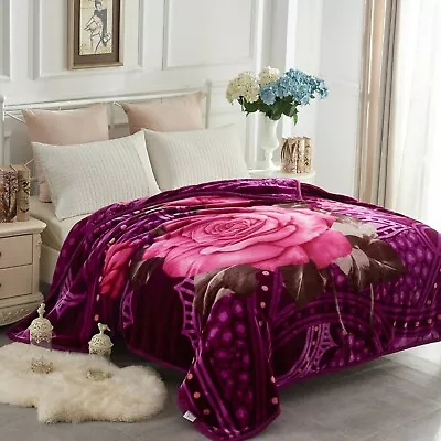 King Queen Blanket 2 Ply Reversible Soft Warm Plush Korean Mink Blanket Floral • $43.69