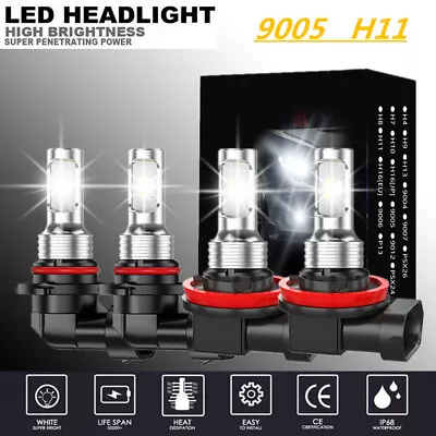 9005 H11 LED Headlight Super Bright Bulbs 6500K White Kit Combo HIGH/LOW Beam • $24.99