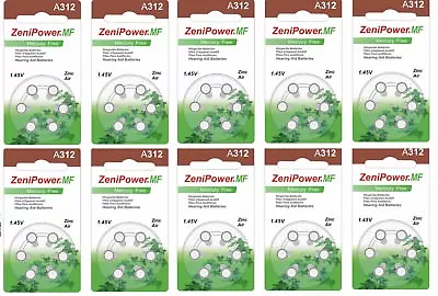 Zenipower 312 Hearing Aid Batteries : 10 Cards/60 Cells From The Hearing Place • $24.95