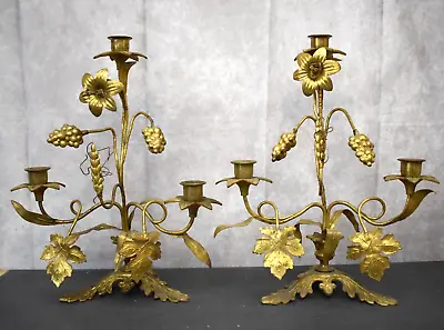 Pair Of Vintage Antique French Candelabra Candlesticks All Brass (CU2) • $209