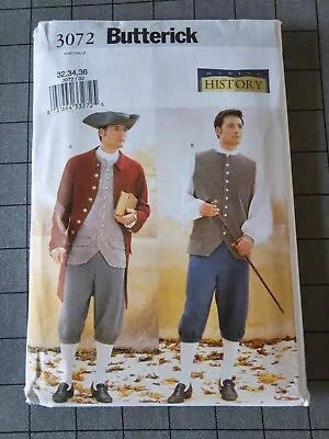 Butterick #3072  Colonial Coat Hat Vest Shirt Men's Sz 32 34 36 Sewing Pattern • $12