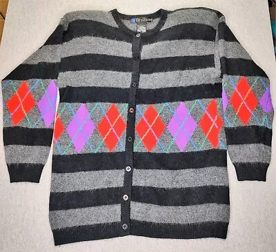 VTG I.B. Diffusion Long Sleeve Button Down Sweater Multicolor Angora Lambs Wool • $14.95