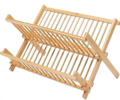 Natural Bamboo Dish Drying Rack Collapsible 2 Tier Dish Rack Bamboo Dish Drainer • $21