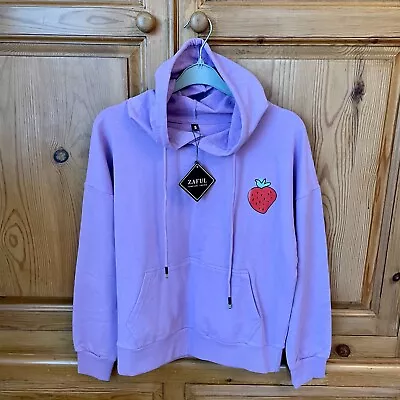 Zaful Forever Young Womens Purple Lilac Hoodie With Strawberry Size S BNWT • £10